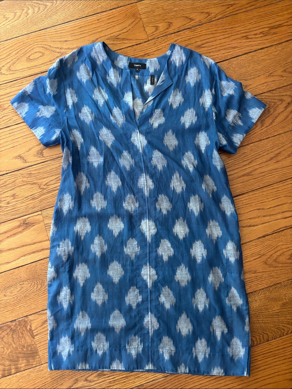 Theory Blue and White Ikat Shift Dress